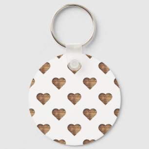 Symmetric Large Rustic Brown Wooden Hearts Key Ring