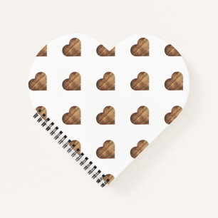 Symmetric Large Rustic Brown Wooden Hearts Notebook