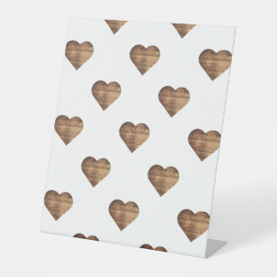 Symmetric Large Rustic Brown Wooden Hearts Pedestal Sign