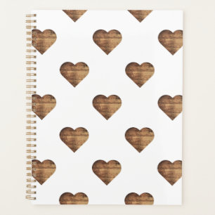 Symmetric Large Rustic Brown Wooden Hearts Planner