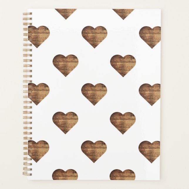 Symmetric Large Rustic Brown Wooden Hearts Planner (Front)