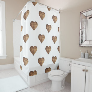 Symmetric Large Rustic Brown Wooden Hearts Shower Curtain