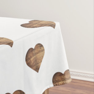 Symmetric Large Rustic Brown Wooden Hearts Tablecloth