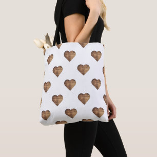 Symmetric Large Rustic Brown Wooden Hearts Tote Bag