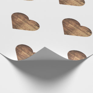 Symmetric Large Rustic Brown Wooden Hearts Wrapping Paper