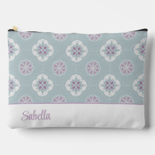 Symmetric Pink Flower Tiled Pattern on Sage Accessory Pouch
