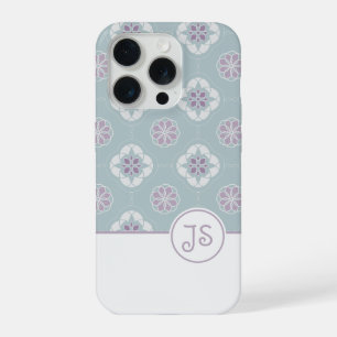 Symmetric Pink Flower Tiled Pattern on Sage iPhone 15 Pro Case