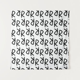 Symmetric R Line Art T-Shirt, Minimalist Doodle Ab Tapestry