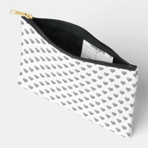 Symmetric Small Concrete Grey Hearts on White Accessory Pouch