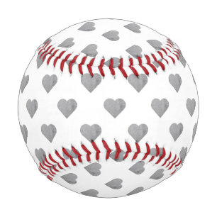 Symmetric Small Concrete Grey Hearts on White Baseball