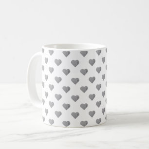 Symmetric Small Concrete Grey Hearts on White Coffee Mug