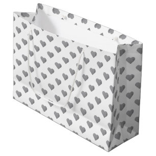 Symmetric Small Concrete Grey Hearts on White  Large Gift Bag