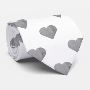 Symmetric Small Concrete Grey Hearts on White Tie