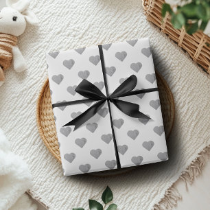 Symmetric Small Concrete Grey Hearts on White Wrapping Paper