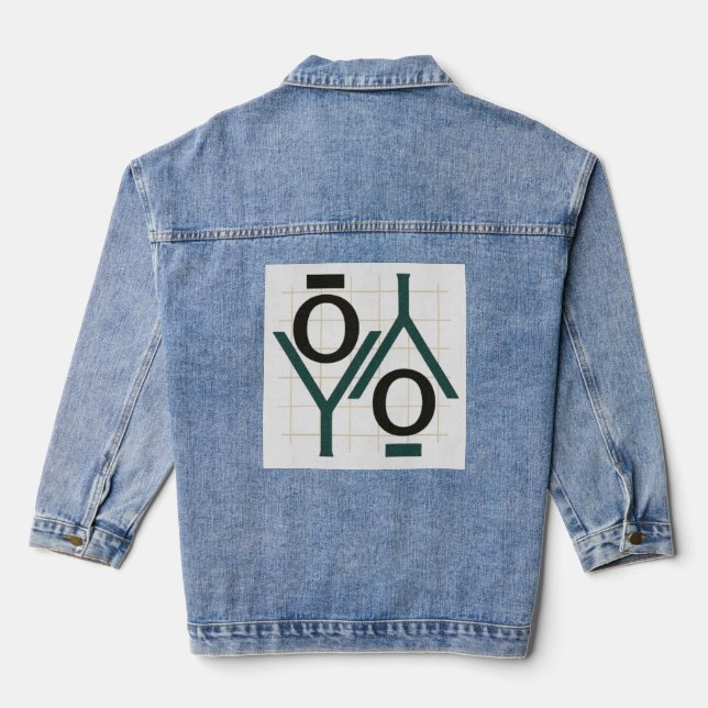 Symmetric YOYO T-Shirt, Geometric Abstract Typogra Denim Jacket (Back)