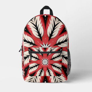 Symmetrical Abstract Motif in Red and Black Printed Backpack