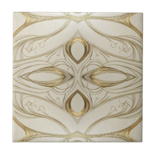Symmetrical Art Nouveau pattern in gold and beige Tile