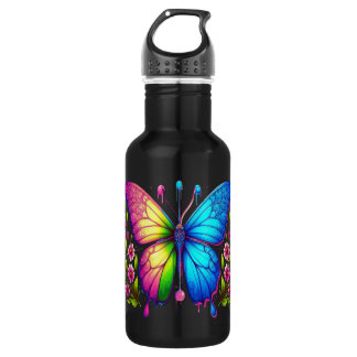 Symmetrical Beauty: Pink and Blue Butterfly 532 Ml Water Bottle