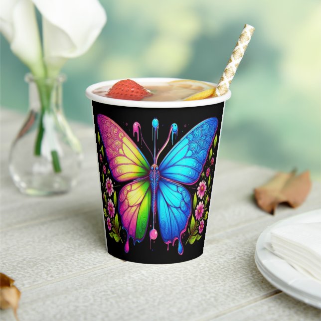 Symmetrical Beauty: Pink and Blue Butterfly  Paper Cups (Insitu)