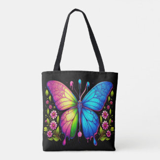 Symmetrical Beauty: Pink and Blue Butterfly with Tote Bag