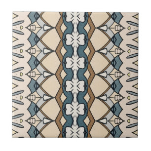 Symmetrical Beige and Blue Patterned Unique Tile