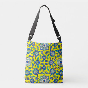 Symmetrical Blue Green Traditional Decor Ottoman Crossbody Bag