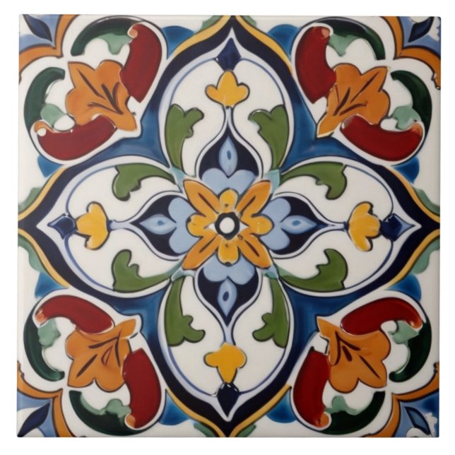 Symmetrical Colourful Abstract Quatrefoil Clover Tile (Front)