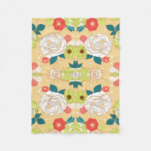 Symmetrical  Colourful Flowers Fleece Blanket (Front)