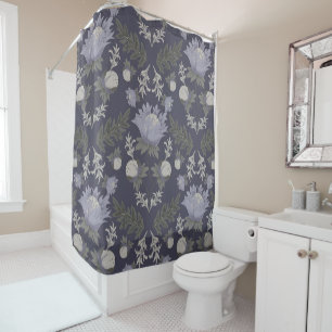 Symmetrical dark purple floral pattern shower curtain