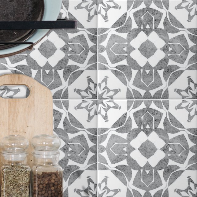 Symmetrical Elegant Textured Grey White Pattern Tile (Creator Uploaded)