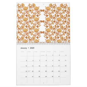 Symmetrical floral pattern with orange motifs rese calendar