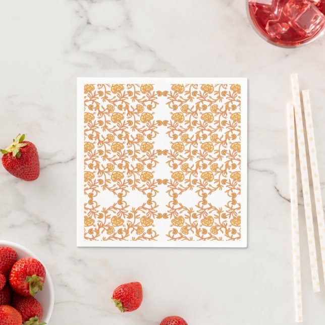 Symmetrical floral pattern with orange motifs rese napkin (Insitu)