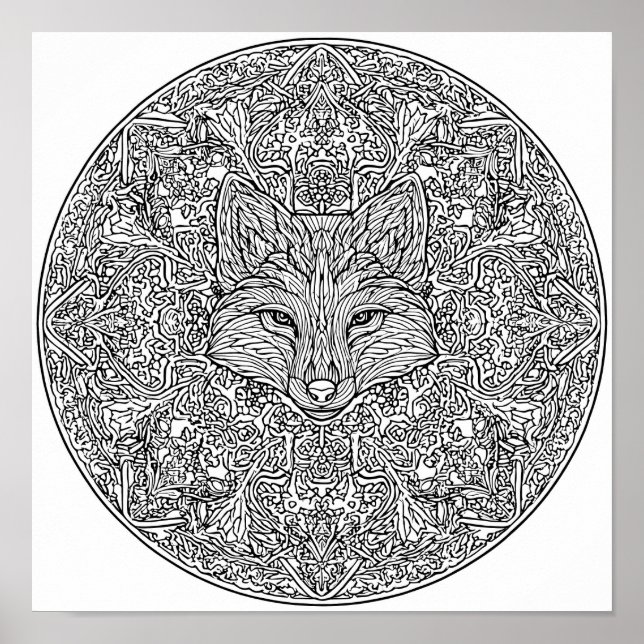 Symmetrical Fox Christmas Mandala Template Poster (Front)