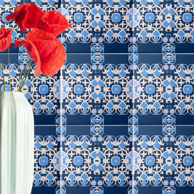 Symmetrical Geometric Blue And White Ornate Tile (Creator Uploaded)