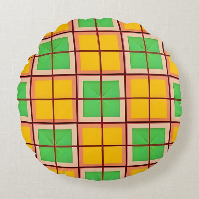 Symmetrical Geometric Pattern Bold Colour Home Acc Round Cushion (Front)