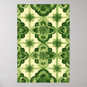 Symmetrical Green Floral Botanical Elegance Poster