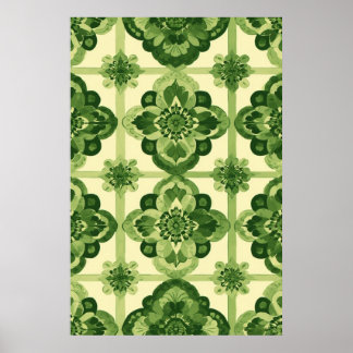 Symmetrical Green Floral Botanical Elegance Poster