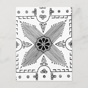 Symmetrical Indonesian Textile Flower Pattern Postcard