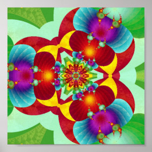 Symmetrical Kaleidoscope Fractal Mandala in Vivid  Poster