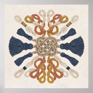 Symmetrical Macrame Rope Knot Navy Tassels Poster