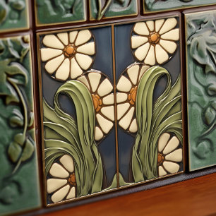 Symmetrical Marguerite Daisies Artistic Tile