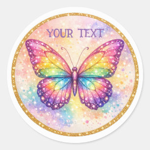 Symmetrical Rainbow Butterfly Glow Classic Round Sticker