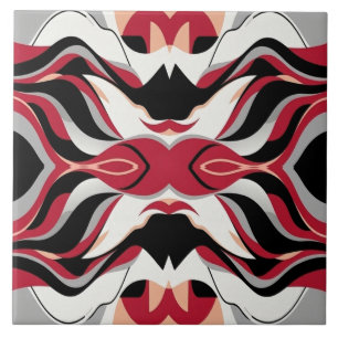 Symmetrical Red and Black Abstract Flow Pattern Tile