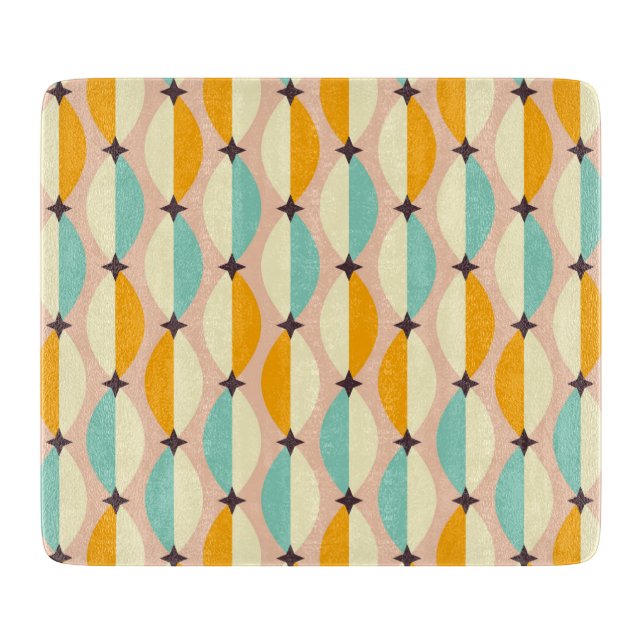 Symmetrical retro pattern with interlocking teal cutting board (Front)