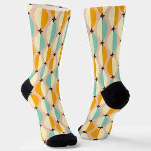 Symmetrical retro pattern with interlocking teal socks