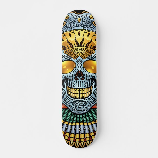 Symmetrical Skull with Guns and bullets by Al Rio Skateboard (Front)