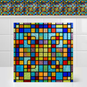 Symmetrical Square Matrix Abstract Stained Glass Tile