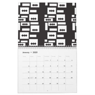 Symmetrical white geometric design with crisp, cle calendar