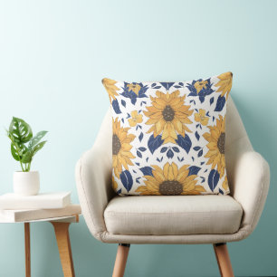 Symmetrical  Yellow  Elegant  Sunflower  Pattern Cushion