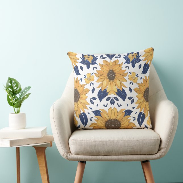 Symmetrical  Yellow  Elegant  Sunflower  Pattern Cushion (Chair)